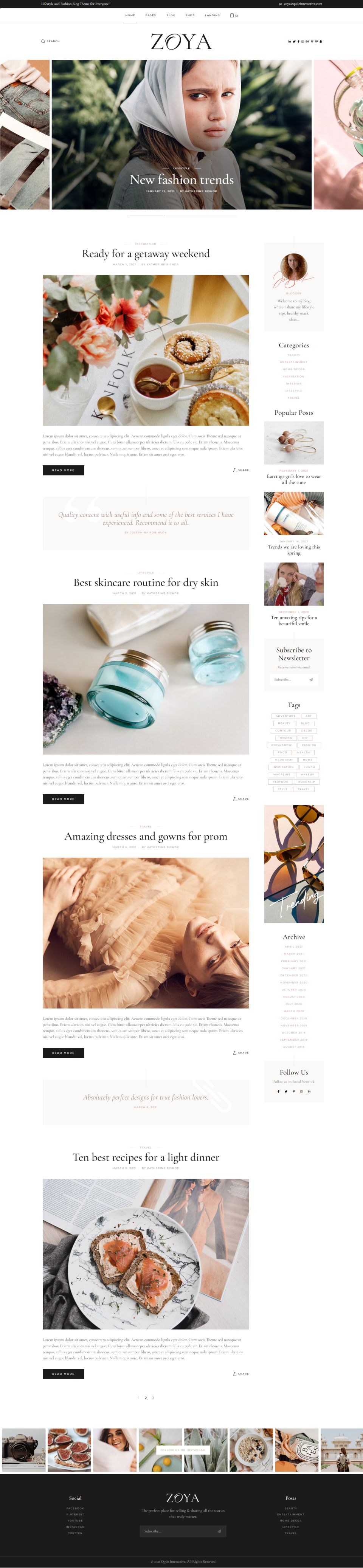 WordPress template ThemeForest Zoya