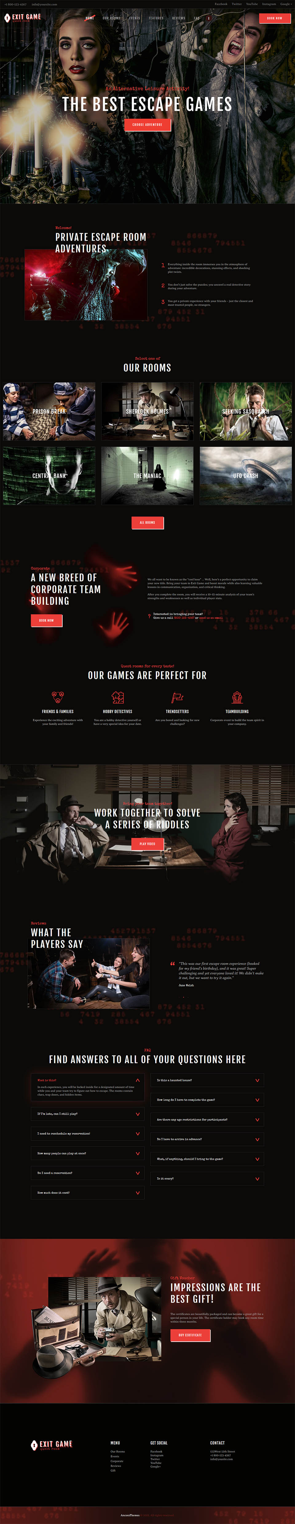 WordPress template ThemeForest Exit Game