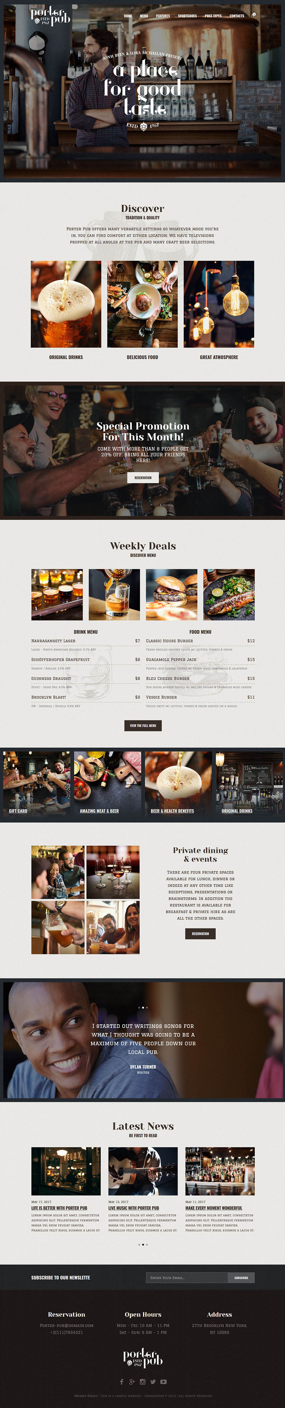 WordPress template ThemeForest Porter Pub