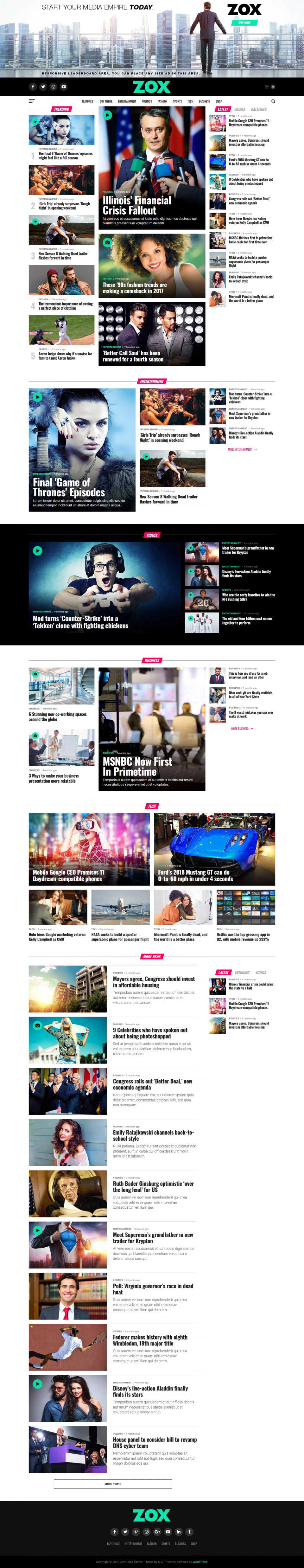 Template ThemeForest Zox News WordPress template ThemeForest Zox News