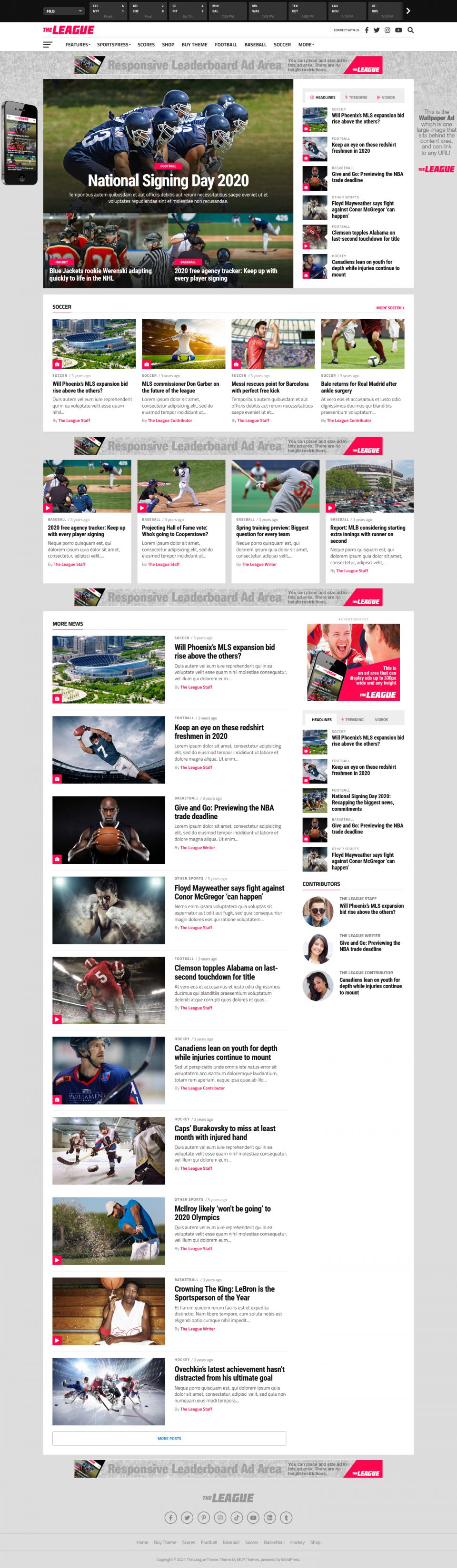 Template ThemeForest The League WordPress template ThemeForest The League
