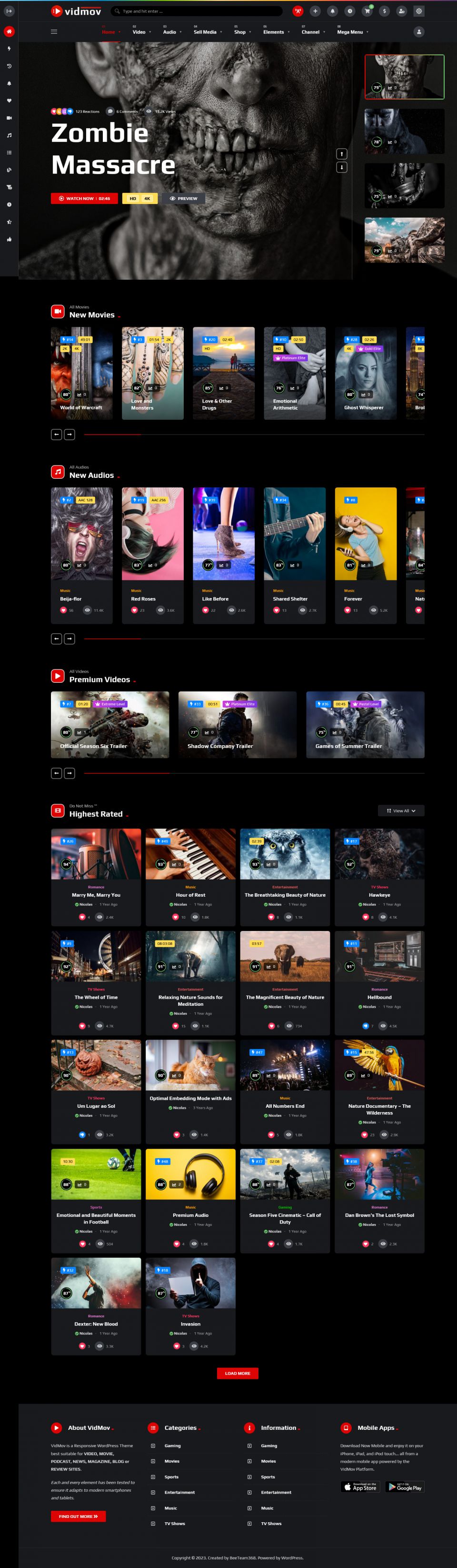 WordPress template ThemeForest VidMov