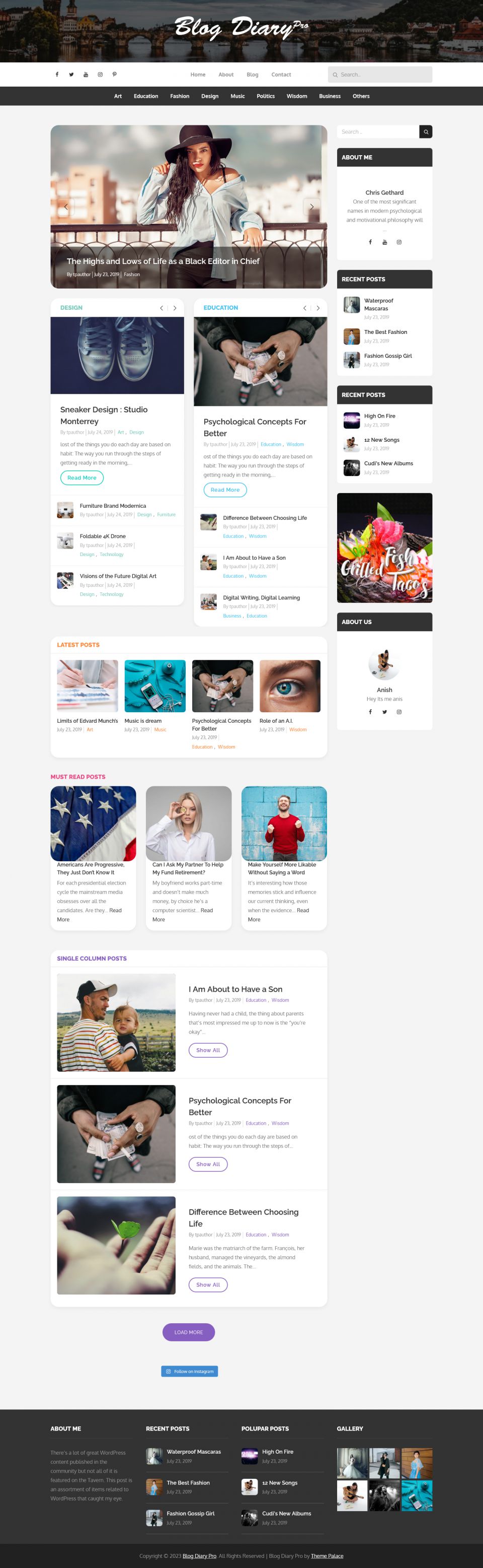 WordPress template Theme Palace Blog Diary Pro