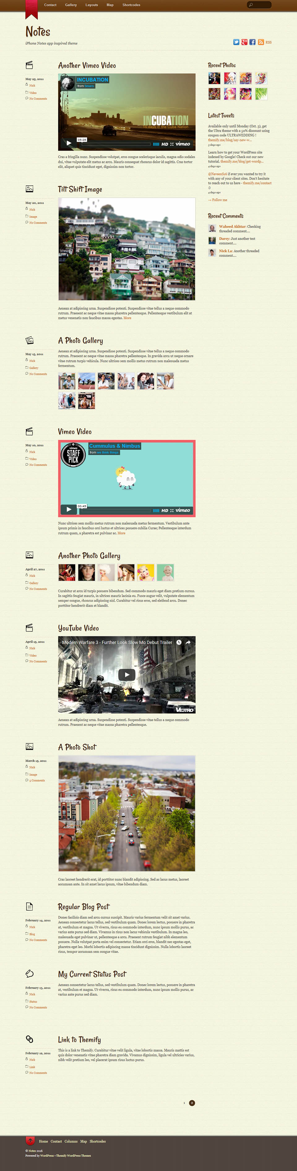 WordPress template Themify Notes