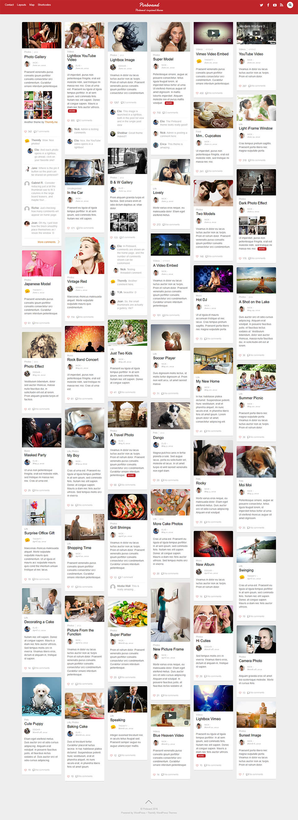 WordPress template Themify Pinboard