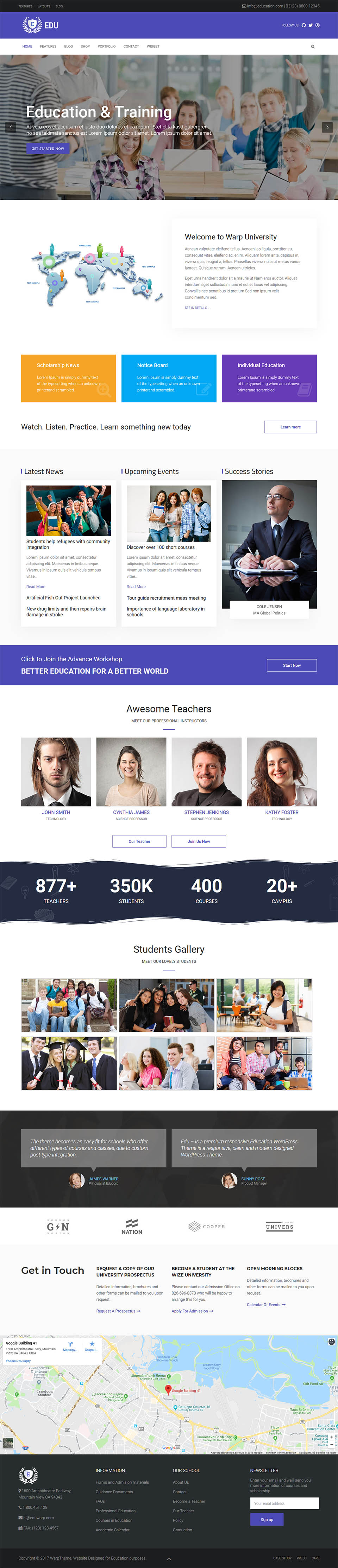 WordPress template WarpTheme Education Pro