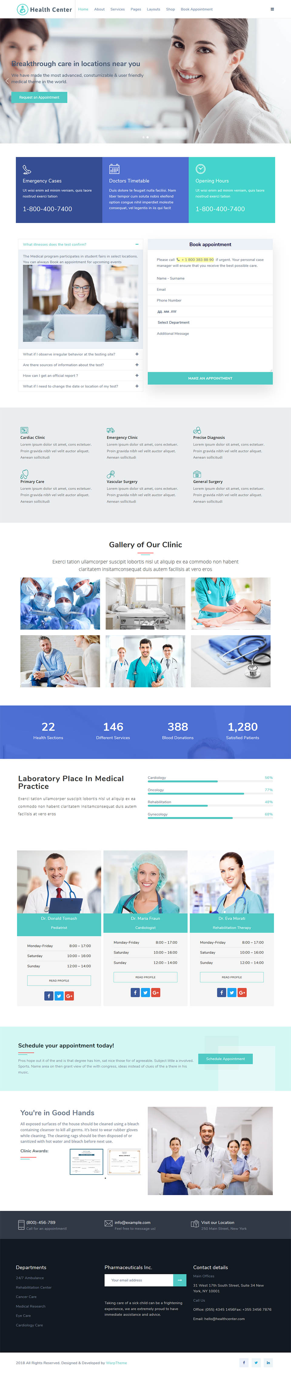 WordPress template WarpTheme Health Center Pro