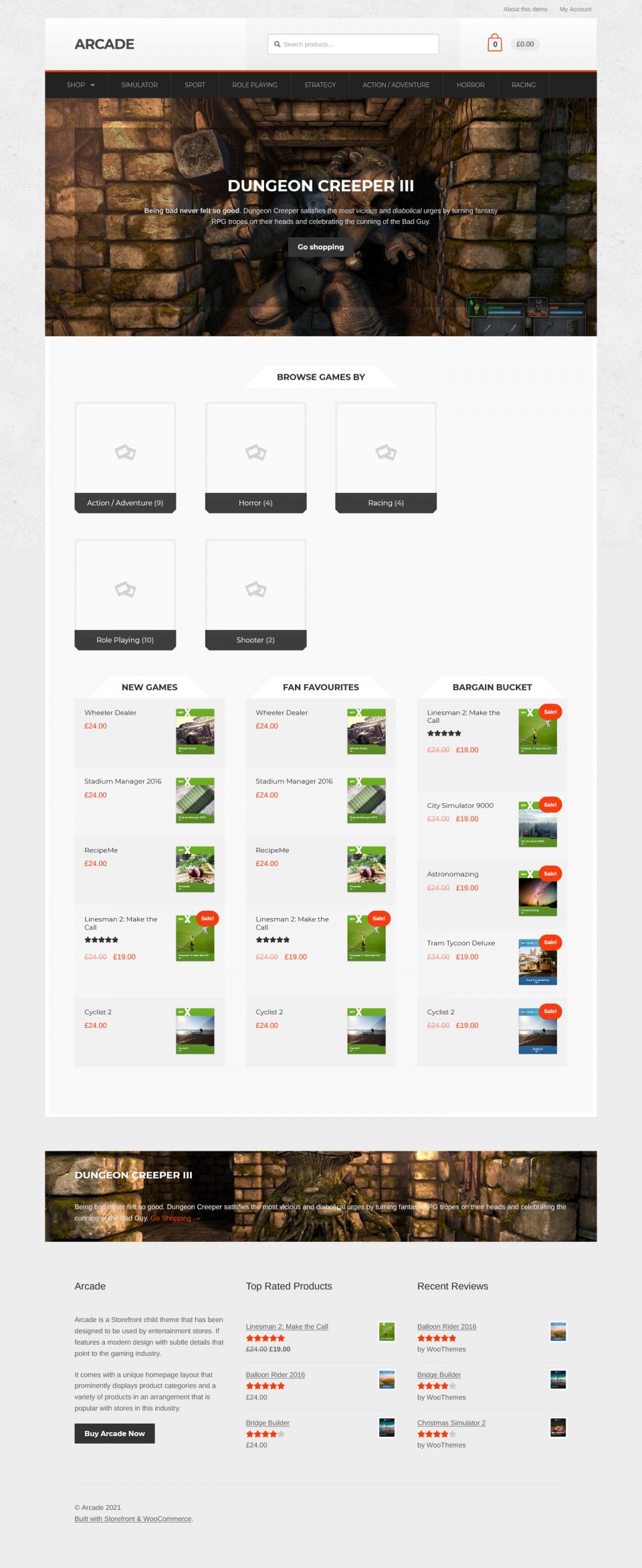 WordPress template WooCommerce Arcade