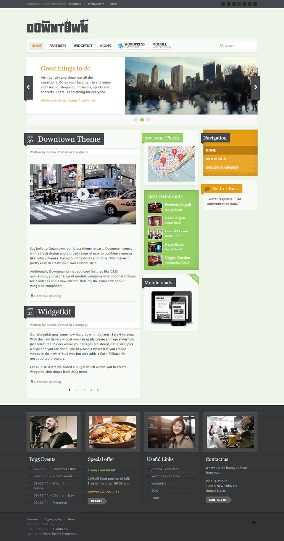 WordPress template YOOtheme Downtown