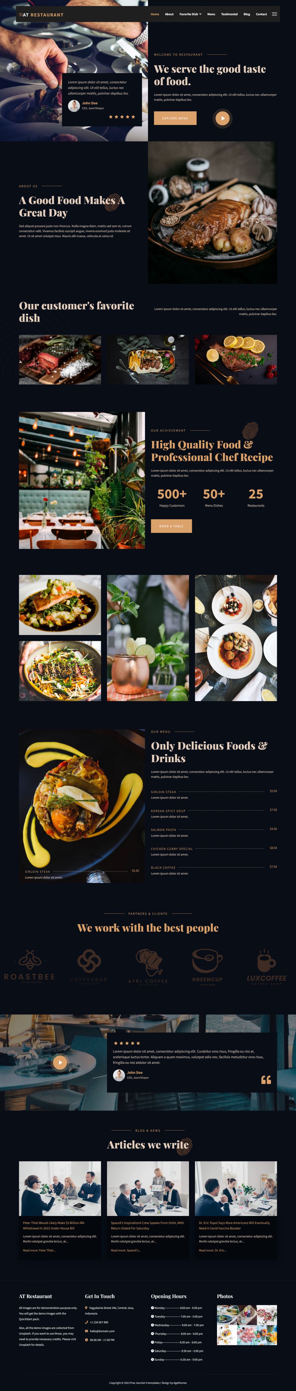 Joomla template AGE Themes Restaurant Onepage