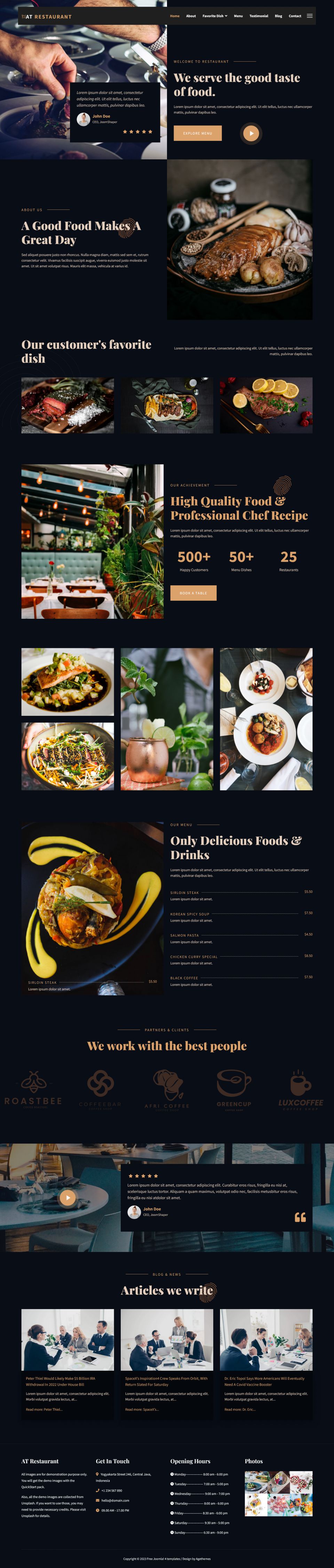 Template AGE Themes Restaurant Onepage Joomla template AGE Themes Restaurant Onepage