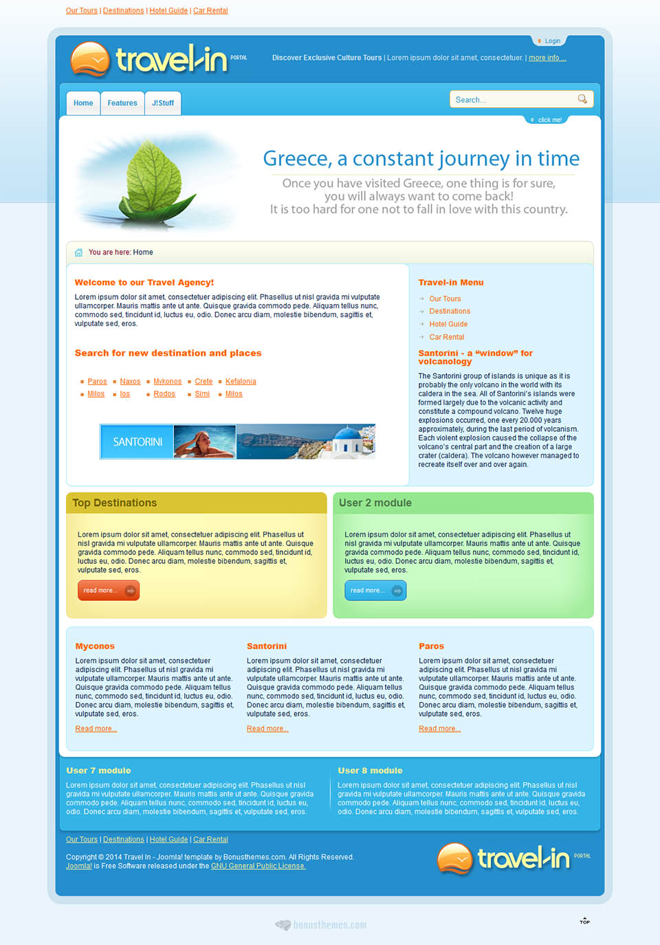 Template BonusThemes Travel in Joomla template BonusThemes Travel in
