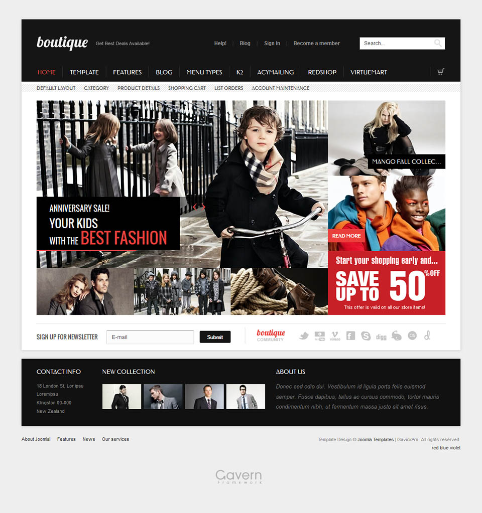 Joomla template GavickPro Boutique