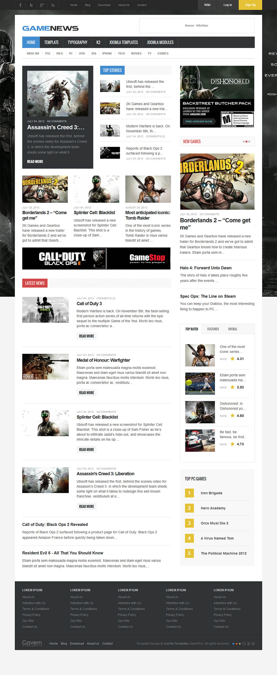 Joomla template GavickPro Game News