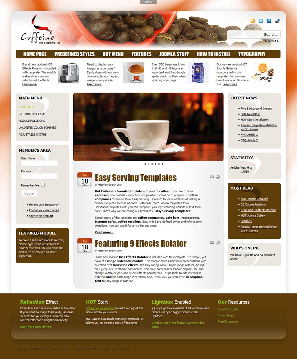 Template HotThemes Coffeine Joomla template HotThemes Coffeine