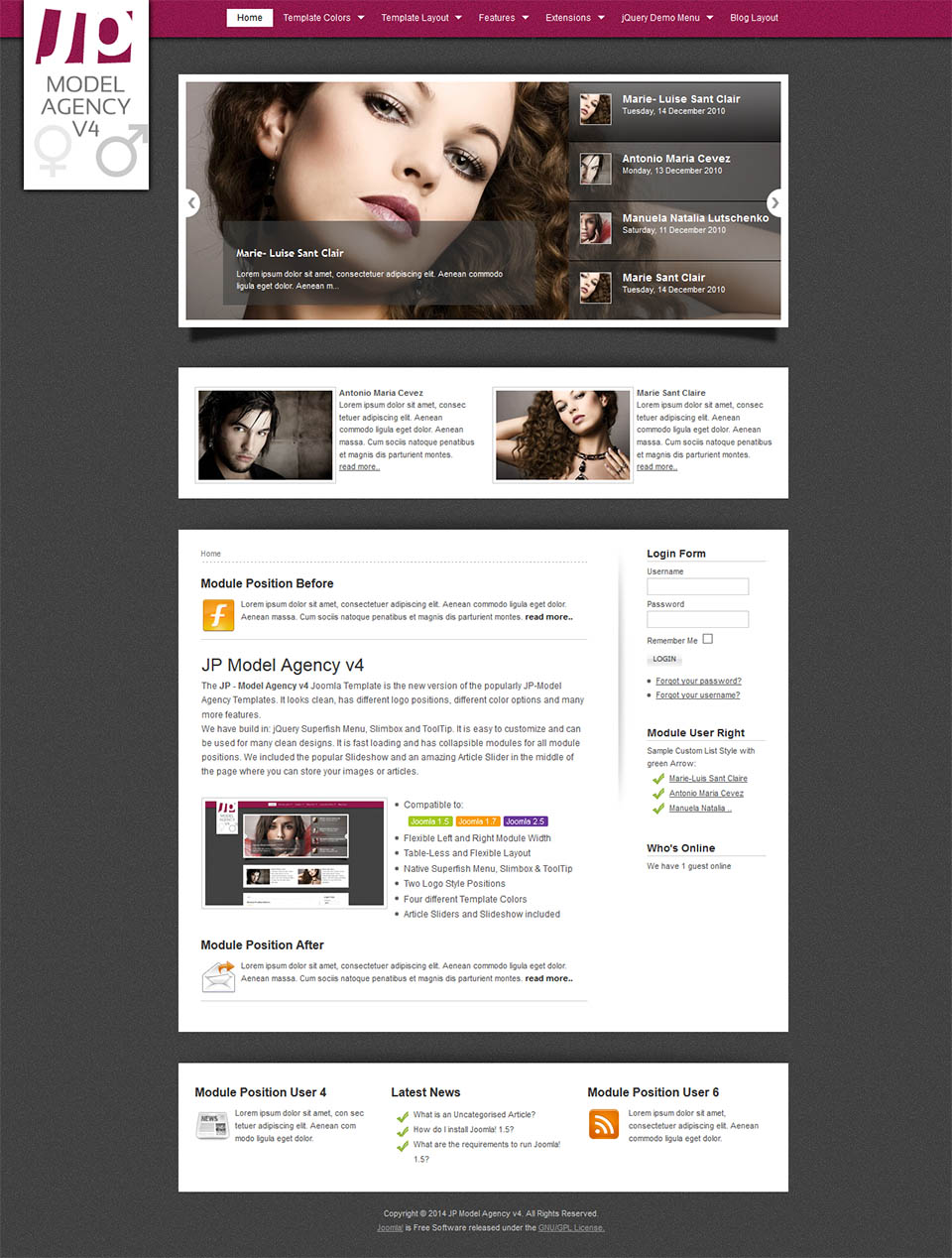 Template JoomlaPlates Model Agency v4 Joomla template JoomlaPlates Model Agency v4