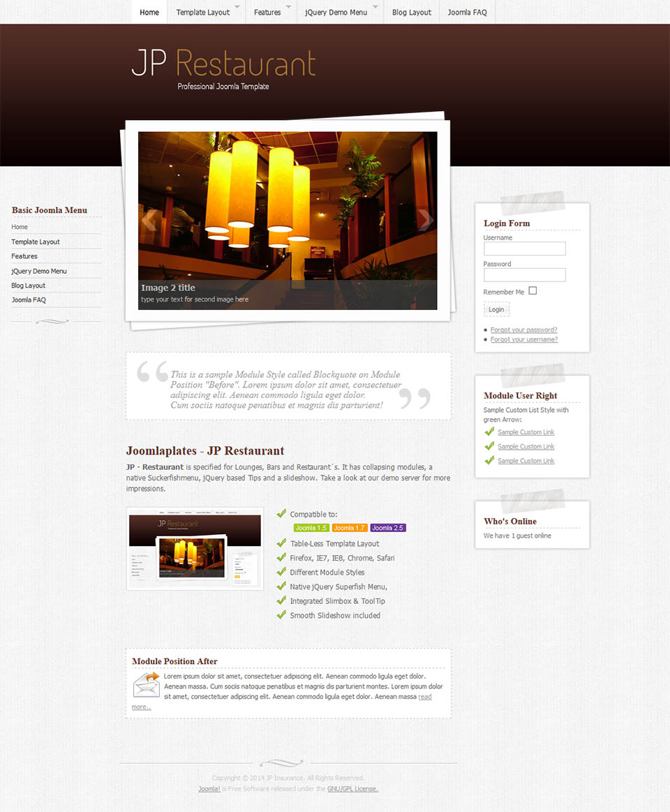 Joomla template JoomlaPlates Restaurant