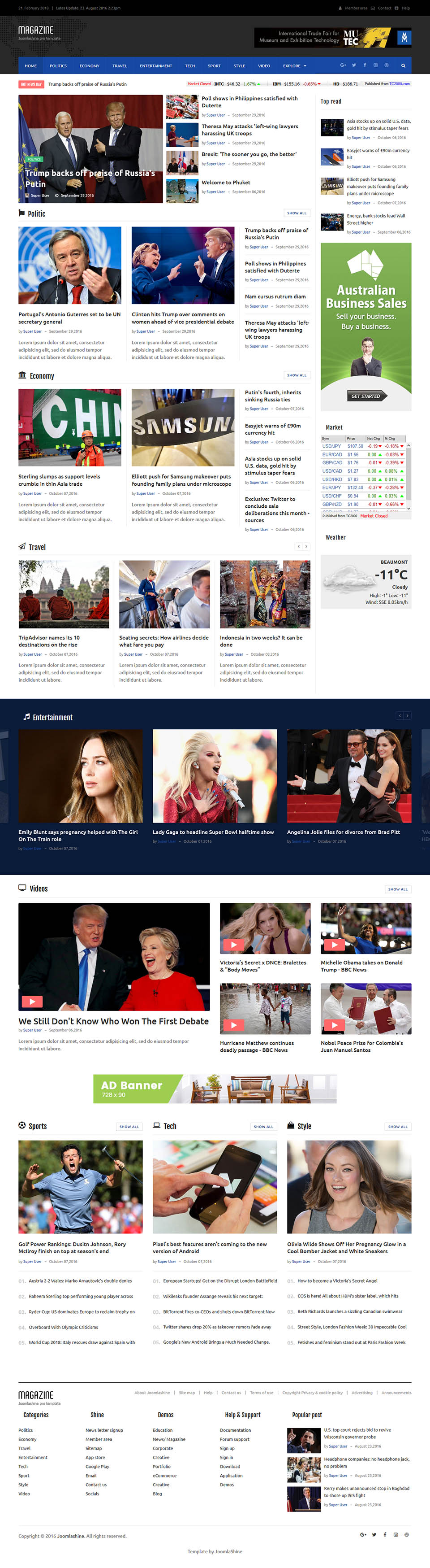 Template JoomlaShine Shine Magazine Joomla template JoomlaShine Shine Magazine
