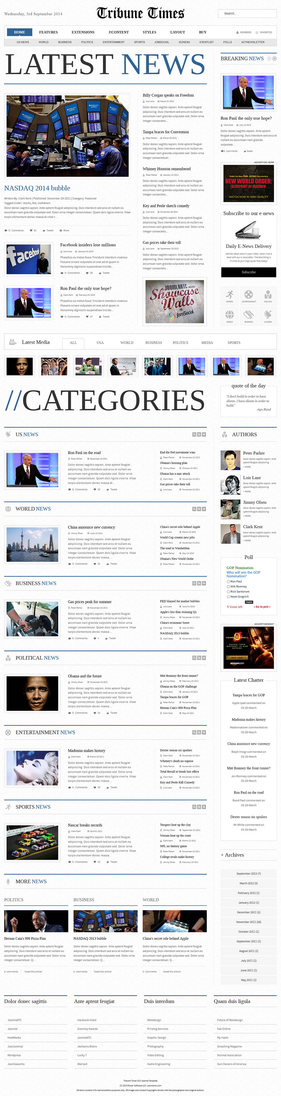 Template JoomlaXTC Tribune Times Joomla template JoomlaXTC Tribune Times