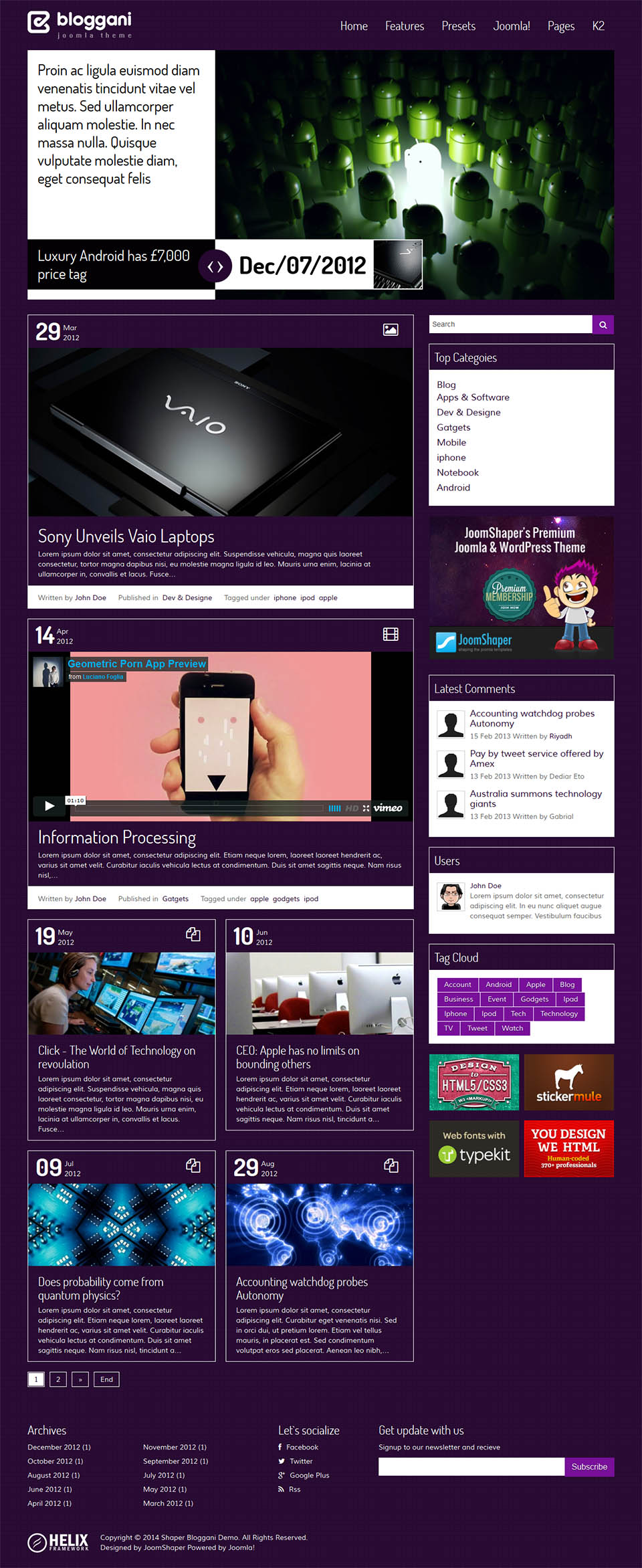 Template JoomShaper Bloggani Joomla template JoomShaper Bloggani