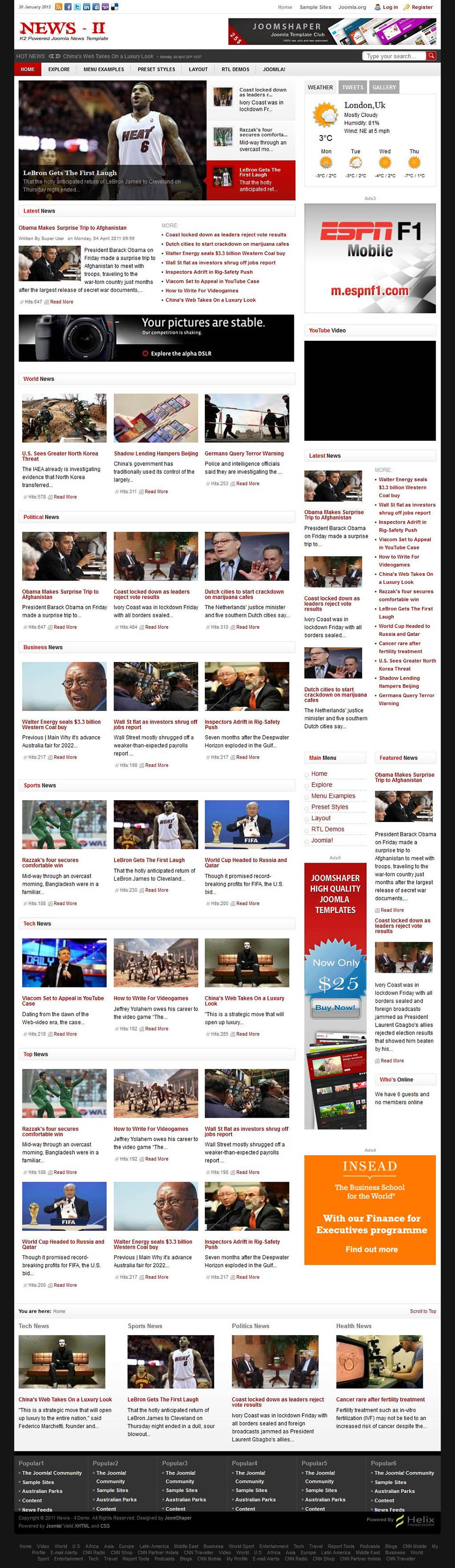 Template JoomShaper News II Joomla template JoomShaper News II