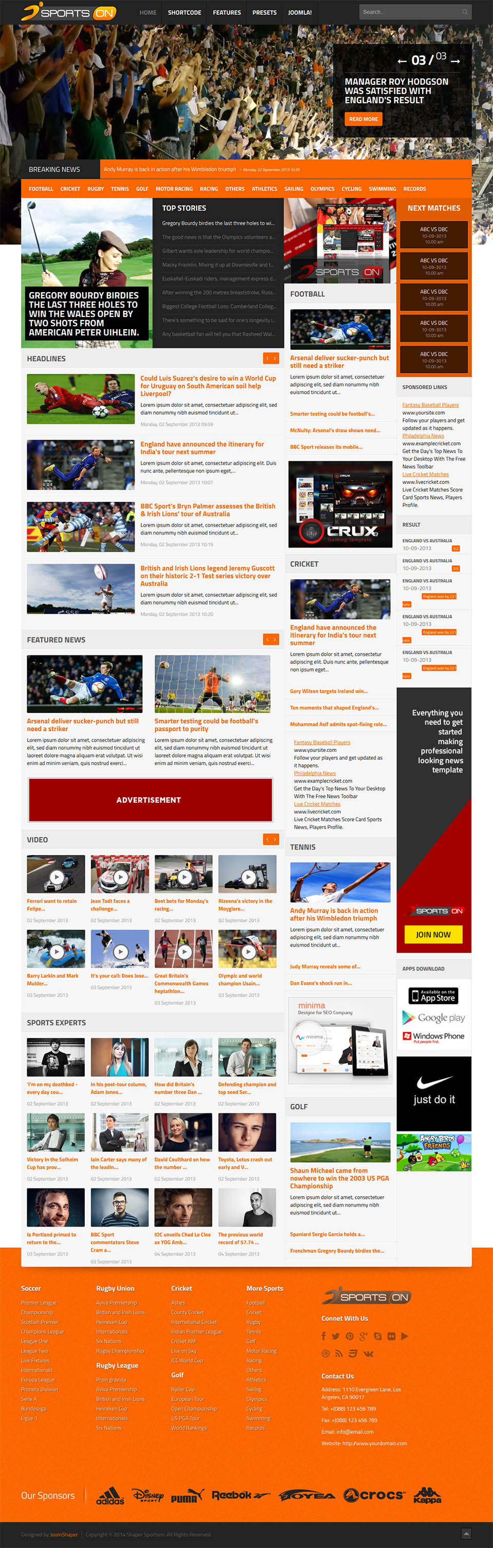 Template JoomShaper SportsOn Joomla template JoomShaper SportsOn