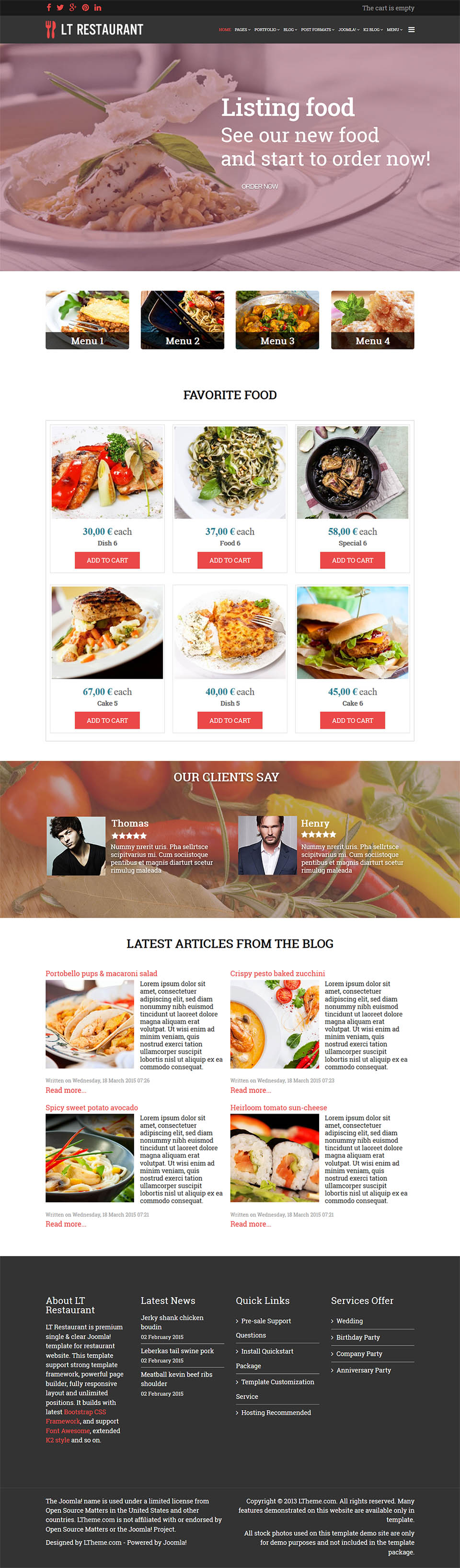 Template LTheme Restaurant Joomla template LTheme Restaurant