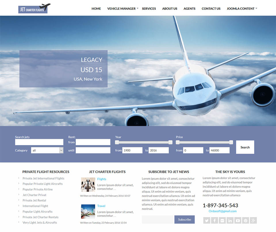 Joomla template OrdaSoft Jet Charter Flights