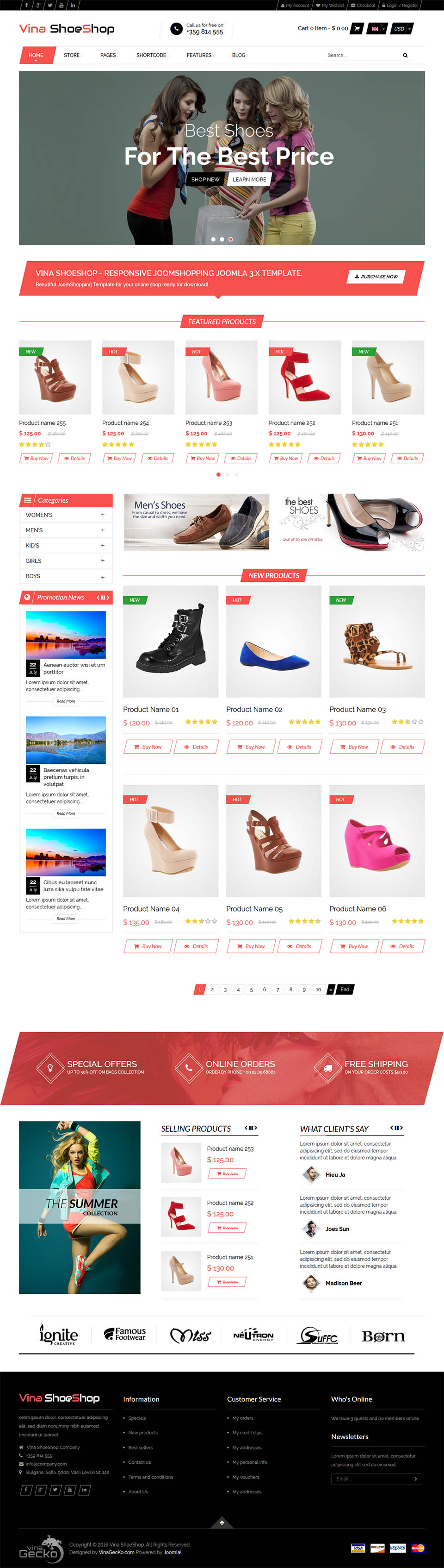 Joomla template VinaGecko Vina ShoeShop