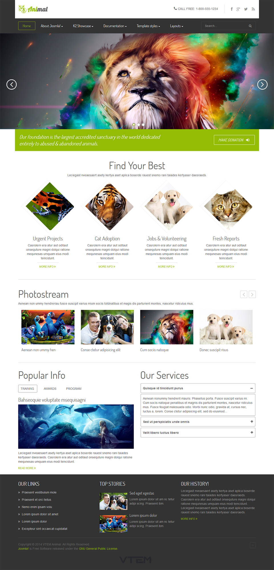 Joomla template Vtem Animal