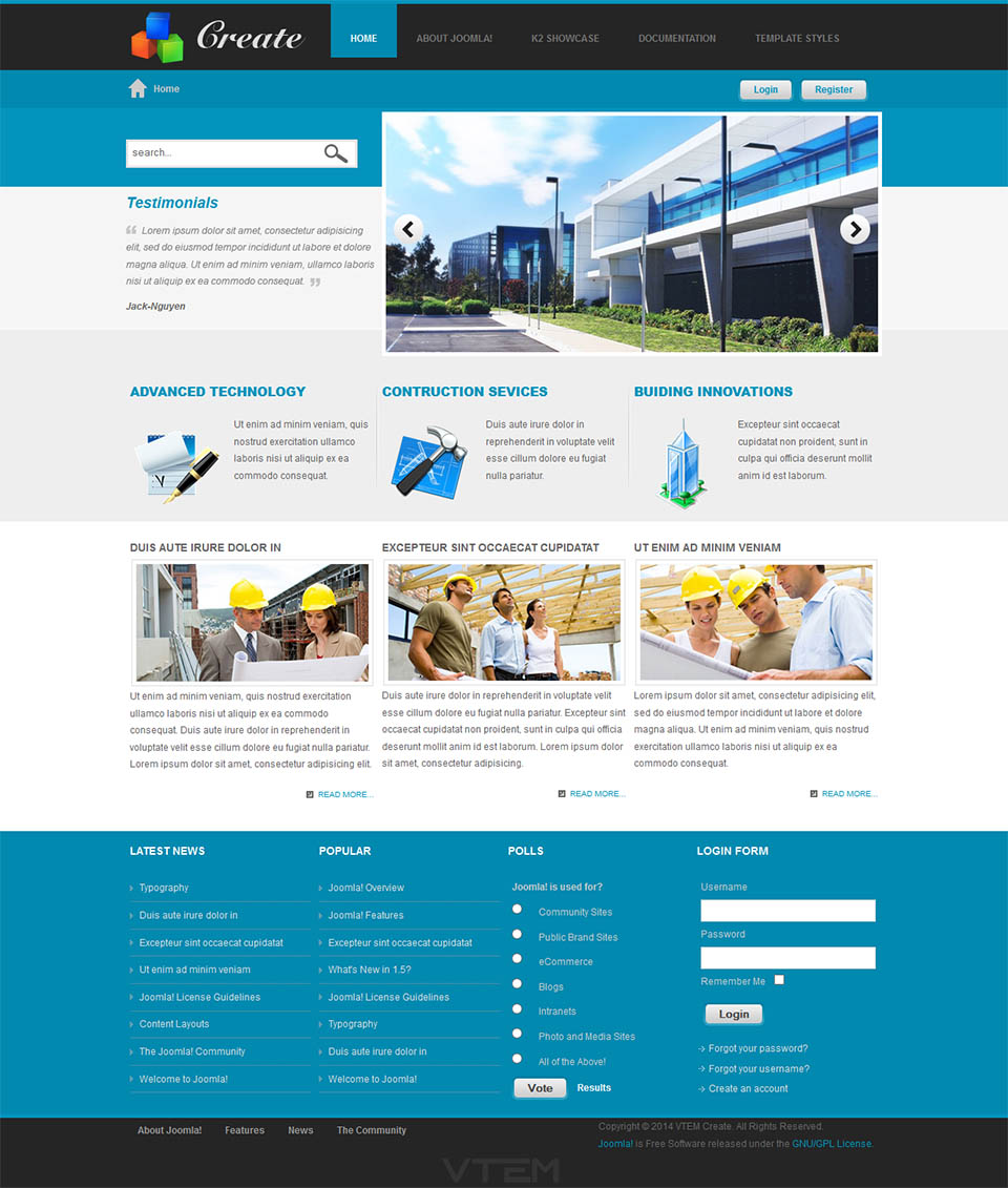 Template Vtem Create Joomla template Vtem Create