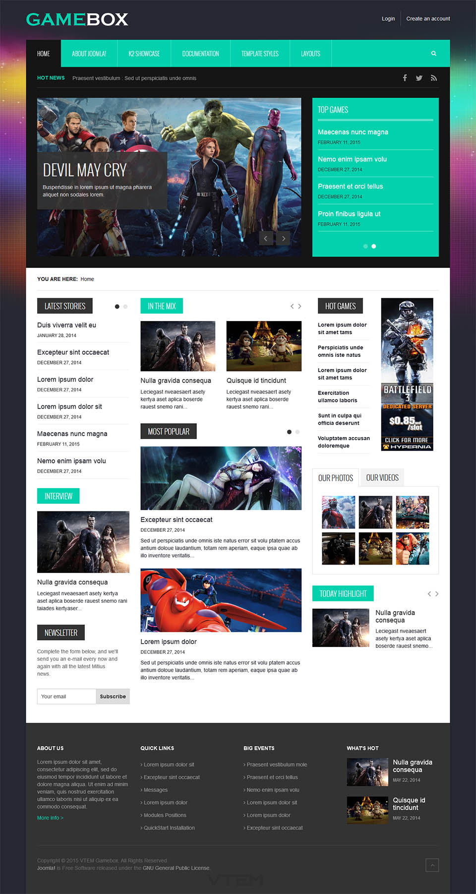Template Vtem GameBox Joomla template Vtem GameBox