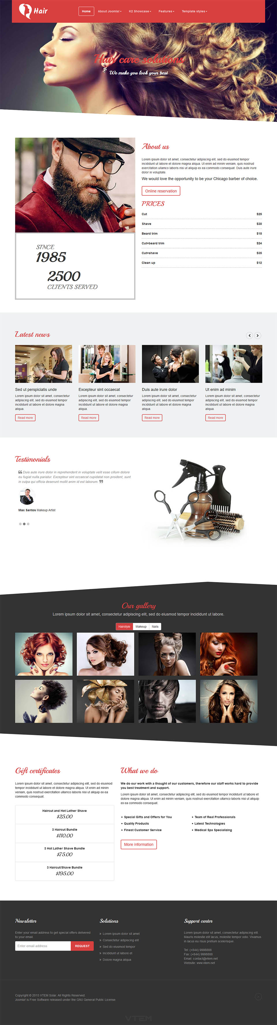 Template Vtem Hair Joomla template Vtem Hair