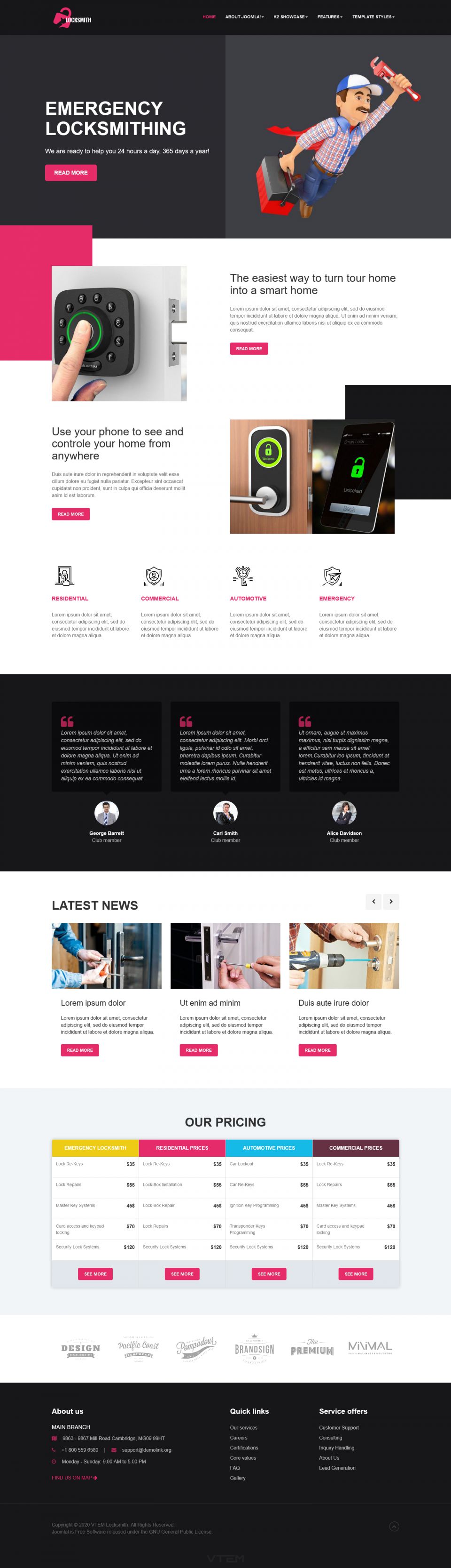 Joomla template Vtem Locksmith