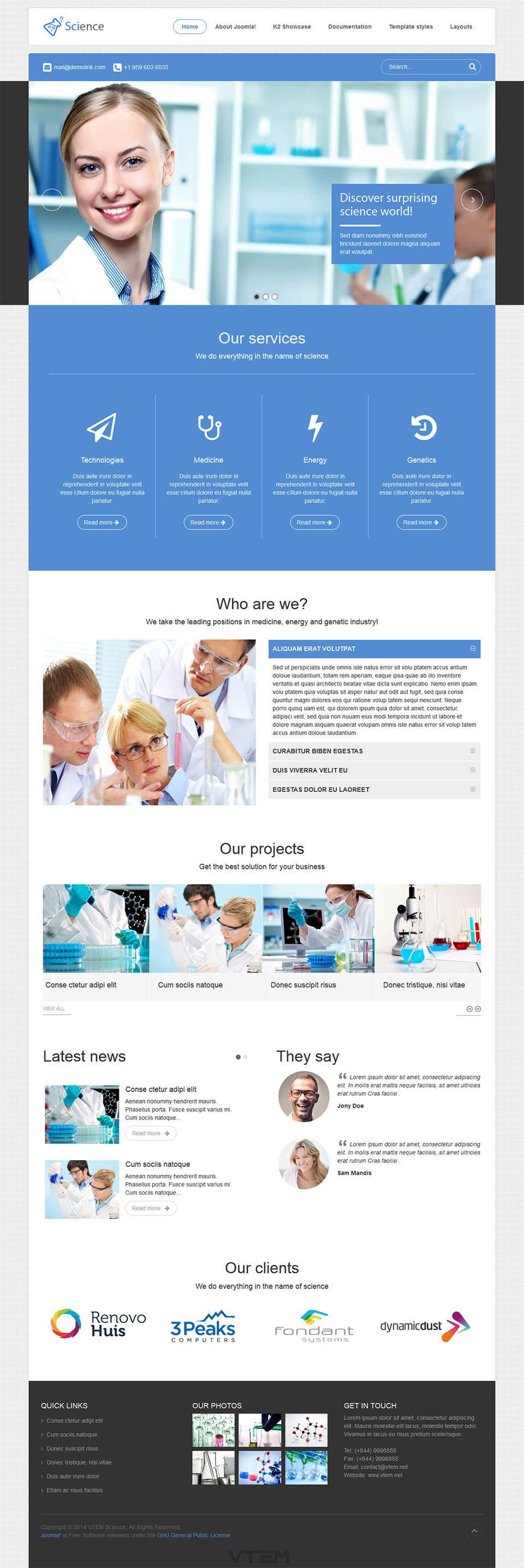 Template Vtem Science Joomla template Vtem Science