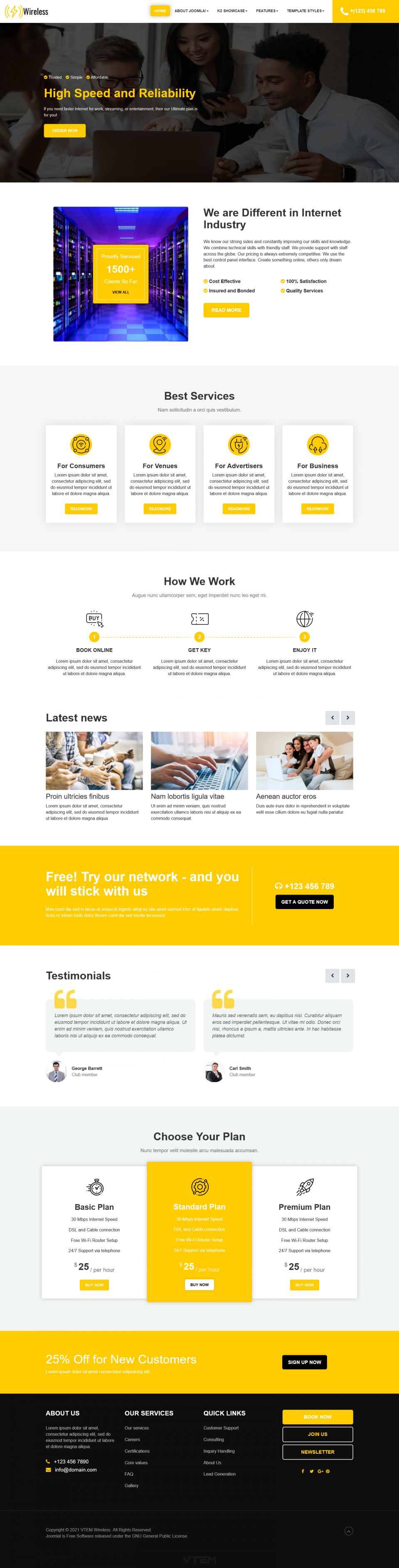 Joomla template Vtem Wireless